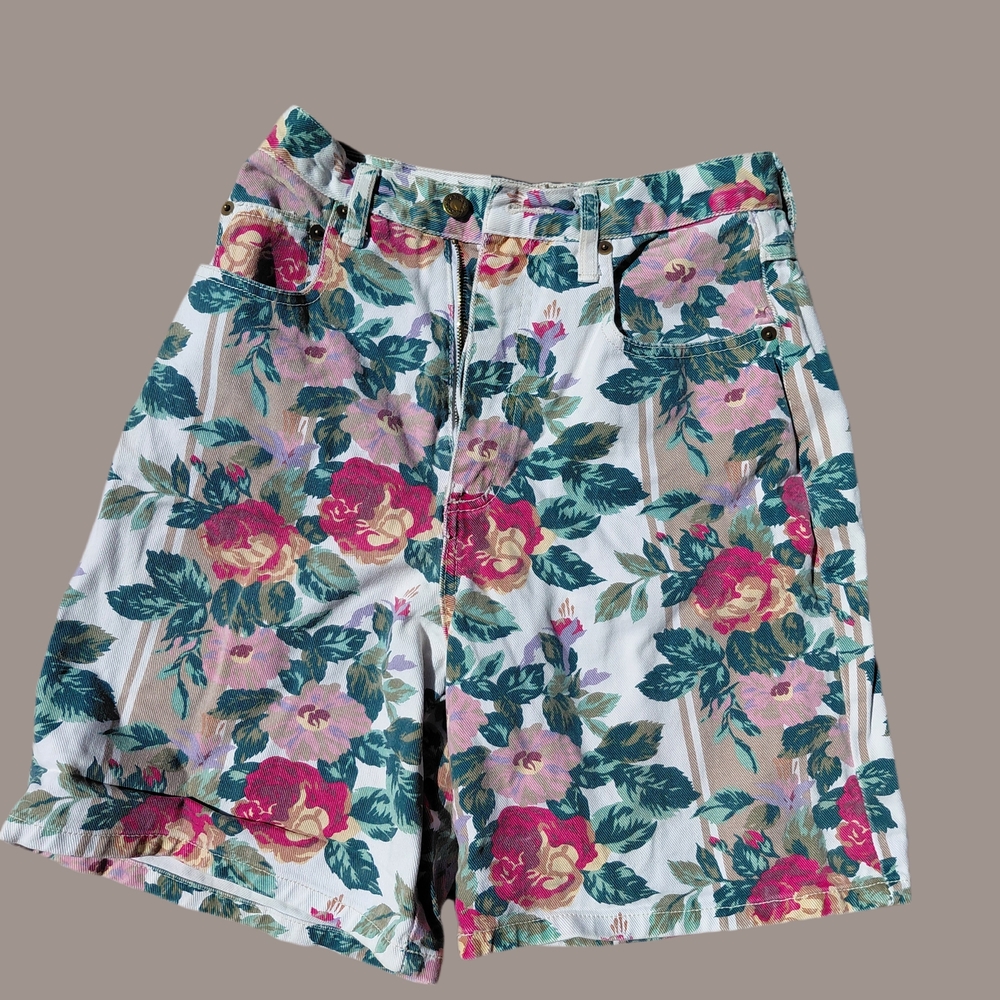Forenza White Cotton Shorts with Teal & Green Leaf Trim